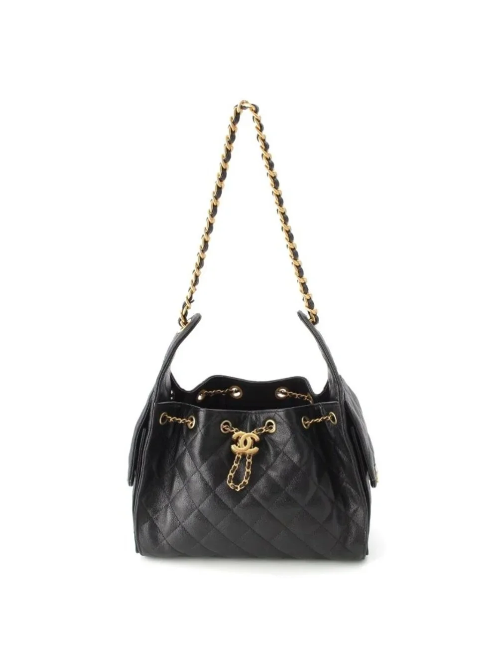 Chanel 25 Small Caviar Leather Chain Shoulder Bag Black